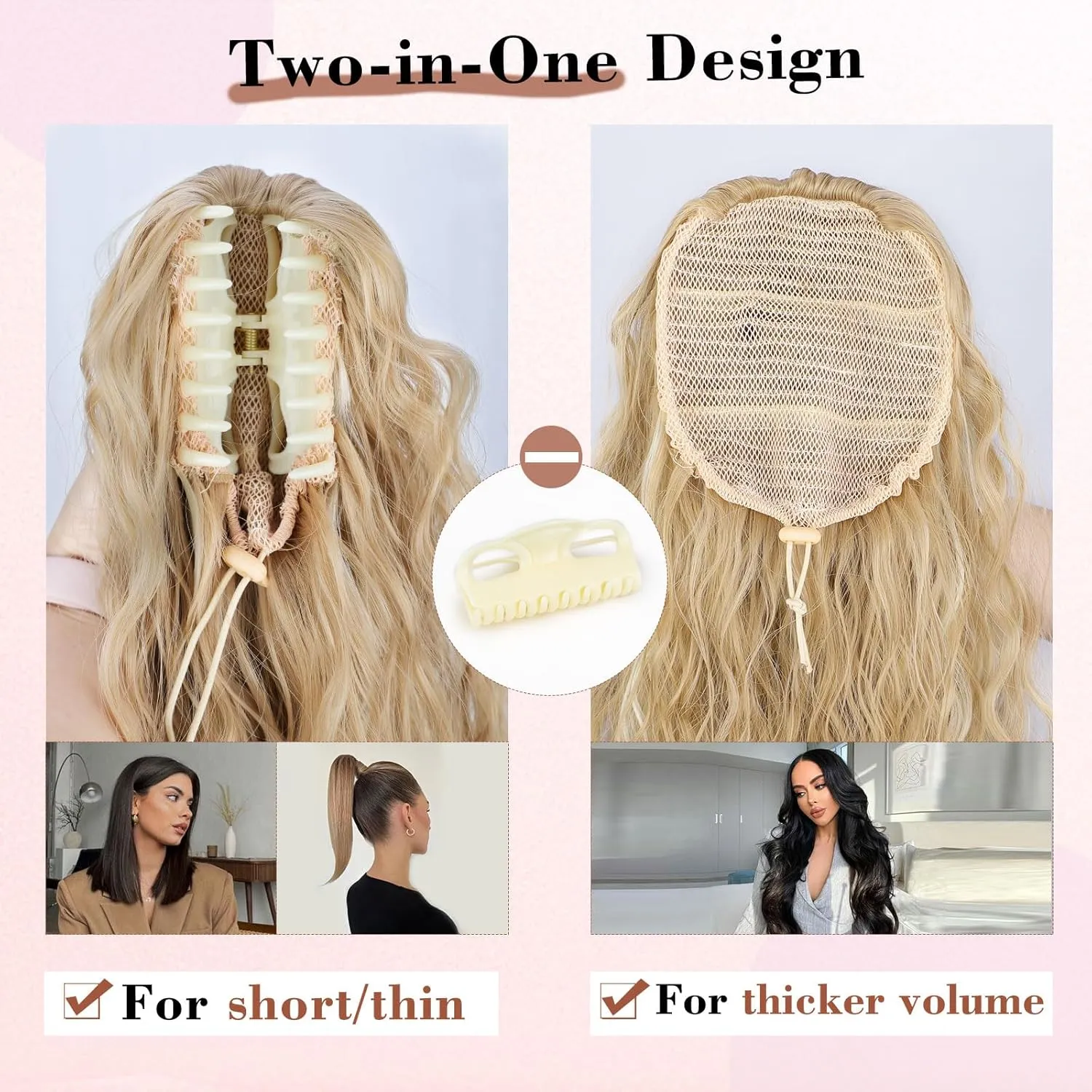 QGZ Claw Clip Ponytail Extension 26 Inch Ponytail Extensions for Women Long Wavy Curly Fluffy Pony Tails Hair Extensions Synthetic Hairpieces for Daily Party Use(Dirty Blonde Mix Blonde)