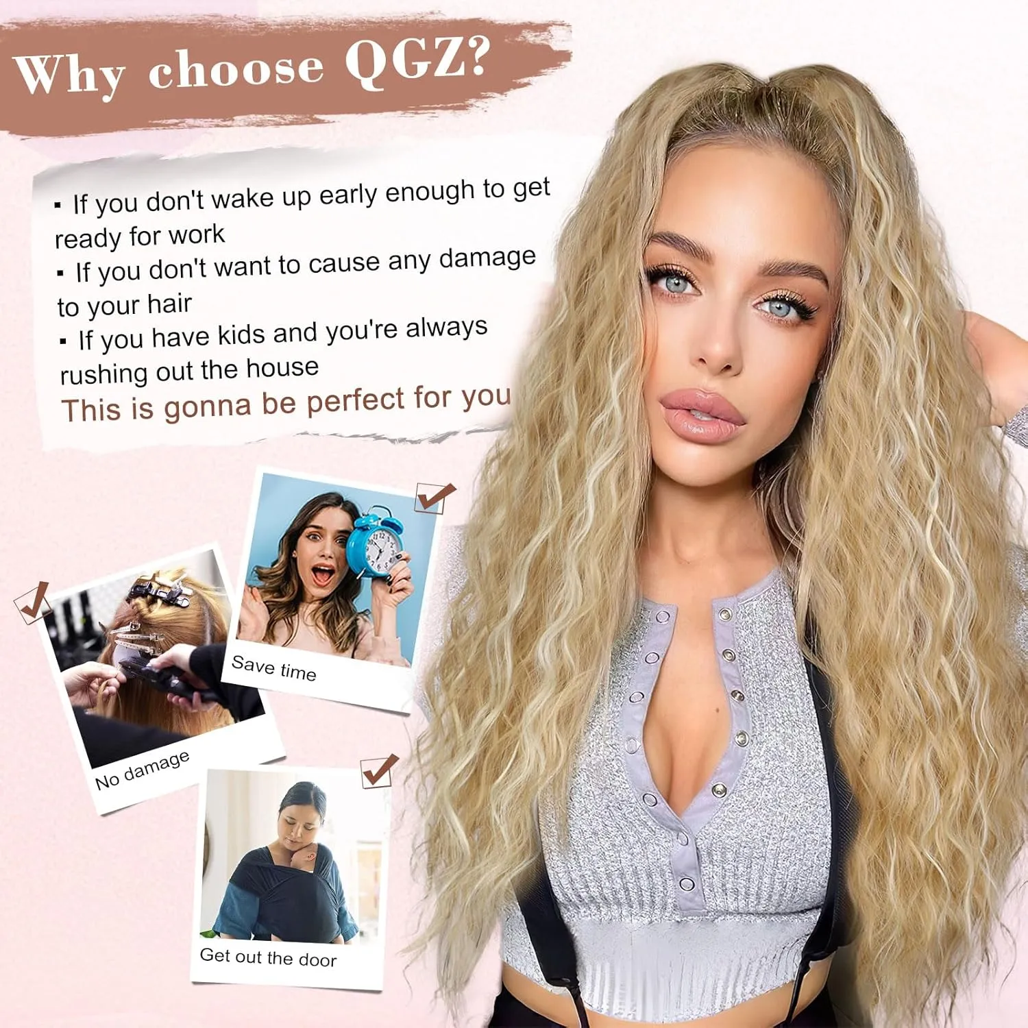 QGZ Claw Clip Ponytail Extension 26 Inch Ponytail Extensions for Women Long Wavy Curly Fluffy Pony Tails Hair Extensions Synthetic Hairpieces for Daily Party Use(Dirty Blonde Mix Blonde)