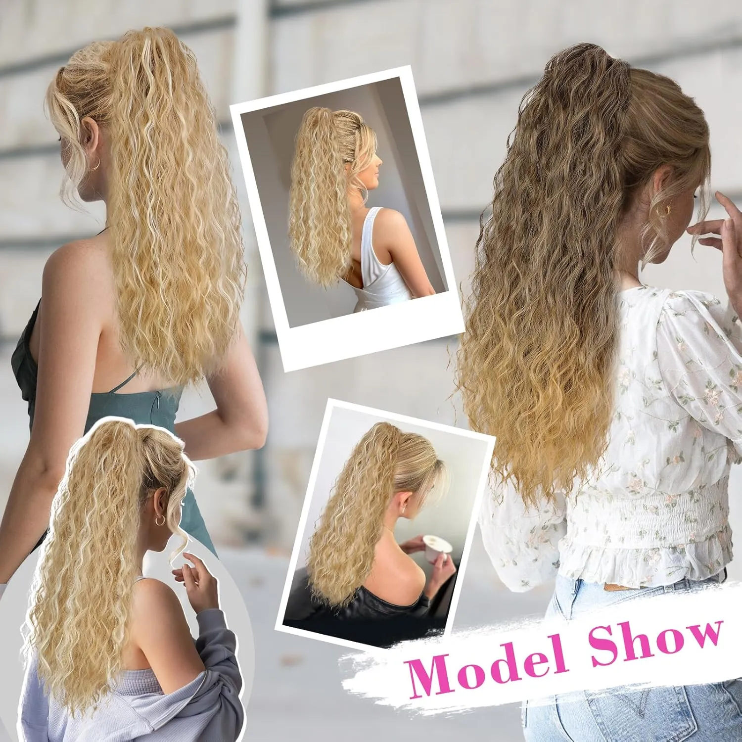 QGZ Claw Clip Ponytail Extension 26 Inch Ponytail Extensions for Women Long Wavy Curly Fluffy Pony Tails Hair Extensions Synthetic Hairpieces for Daily Party Use(Dirty Blonde Mix Blonde)