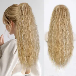 QGZ Claw Clip Ponytail Extension 26 Inch Ponytail Extensions for Women Long Wavy Curly Fluffy Pony Tails Hair Extensions Synthetic Hairpieces for Daily Party Use(Dirty Blonde Mix Blonde)