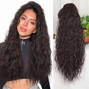 QGZ Dark Brown Ponytail Extension 26 Inch Claw Clip Ponytail Extensions Long Wavy Curly Fluffy Pony Tails Hair Extensions Synthetic Hairpieces for Women