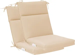 QILLOWAY Outdoor/Indoor High Back Chair Cushion,Replacement Deep Seat Cushions,All Weather Water Resistant/Fade Resistant Seat Pads with Ties,2counts,Beige/Sand/Camel