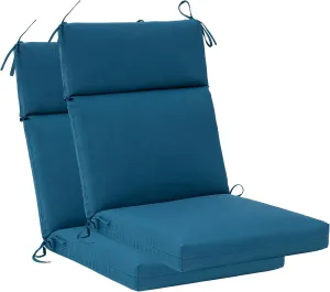 QILLOWAY Outdoor/Indoor High Back Chair Cushion,Replacement Deep Seat Cushions,All Weather Water Resistant/Fade Resistant Seat Pads with Ties,2counts,Peacock Blue