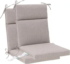 QILLOWAY Outdoor/Indoor High Back Chair Cushion,Replacement Deep Seat Cushions,All Weather Water Resistant/Fade Resistant Seat Pads with Ties,2counts,Tan/Grey