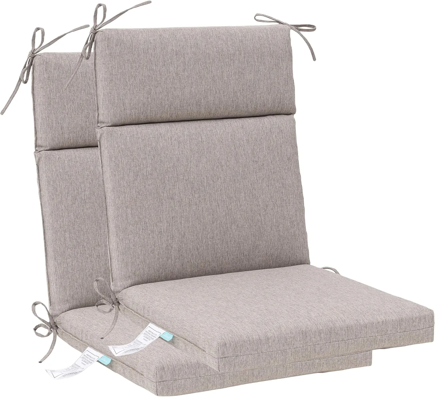 QILLOWAY Outdoor/Indoor High Back Chair Cushion,Replacement Deep Seat Cushions,All Weather Water Resistant/Fade Resistant Seat Pads with Ties,2counts,Tan/Grey