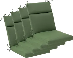 QILLOWAY Outdoor/Indoor High Back Chair Cushion,Sponge Foam Thickened Patio Chair Pad,4counts,Dark Green