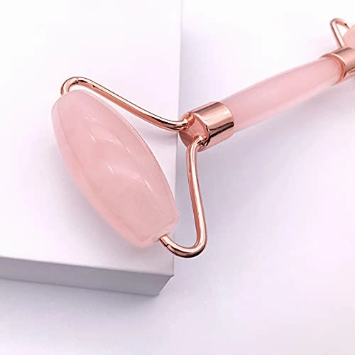 Quartz Rose Jade Roller and Gua Sha Facial Set Kit for Face Skincare, Stone Sculpting Tool, Massager Roller for Skin Care,Gift For Men And Women (Rose)