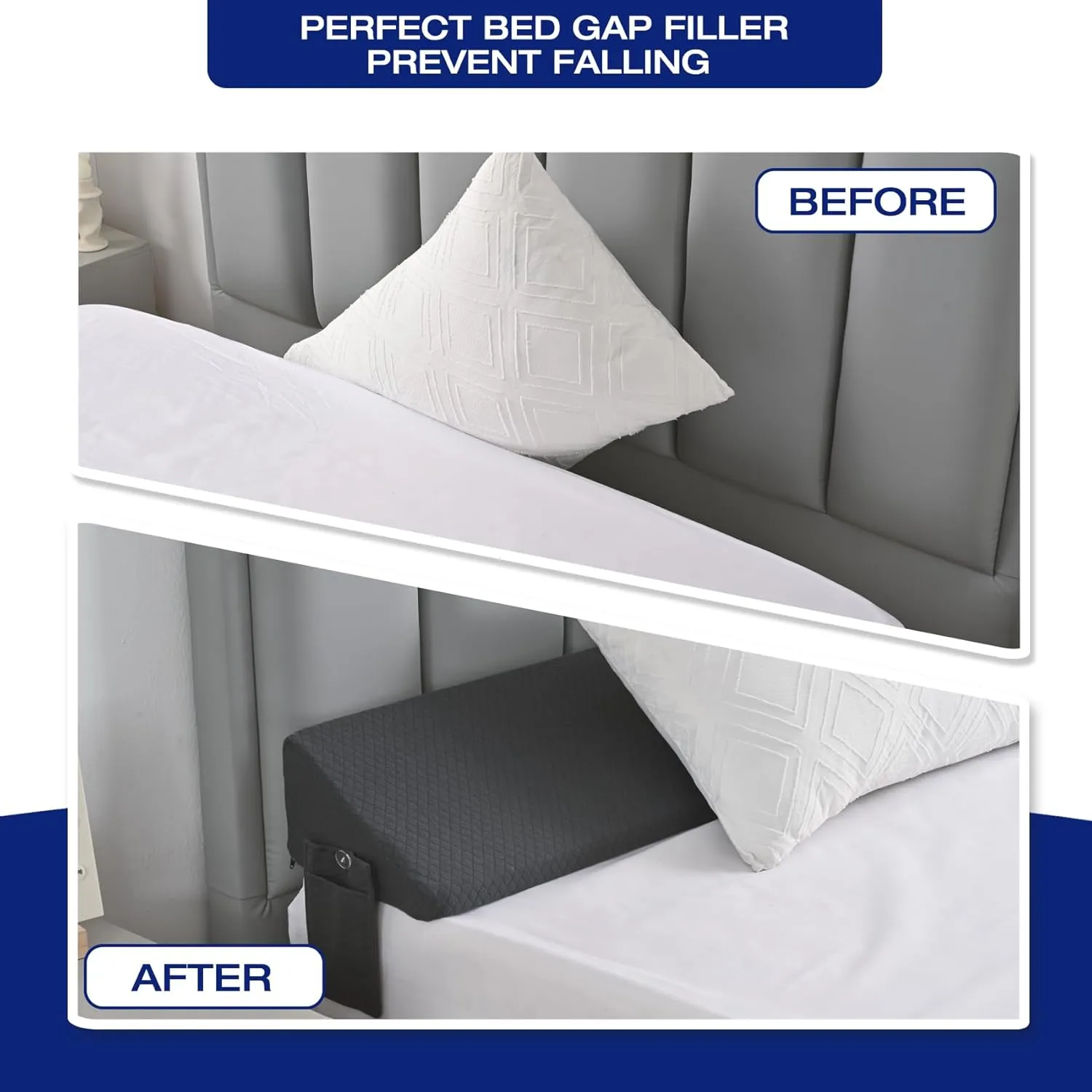 Queen Size Bed Wedge Pillow for Headboard Gap Filler, Long Triangle Wedges Bolster Nora Pillows for Sleep,Between Mattress and Headboards,Must Have Home Essentials,Bedding Sets Collections Beds Decor