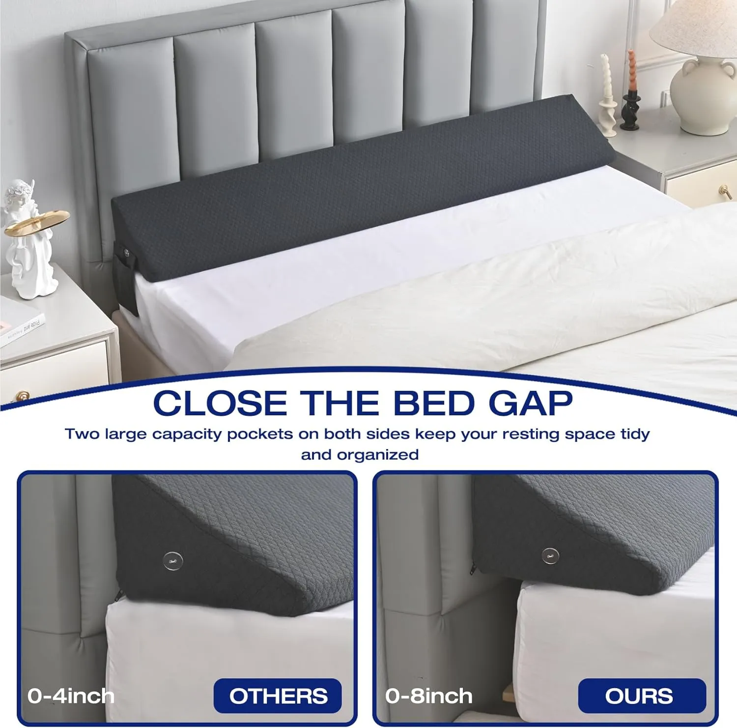 Queen Size Bed Wedge Pillow for Headboard Gap Filler, Long Triangle Wedges Bolster Nora Pillows for Sleep,Between Mattress and Headboards,Must Have Home Essentials,Bedding Sets Collections Beds Decor