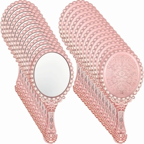 Qunclay 24 Pcs Vintage Handheld Mirror, 9.8" L x 4.5" W Small Rose Gold Embossed Portable Princess Mirror for Classroom Kids Princess Party Favors Travel