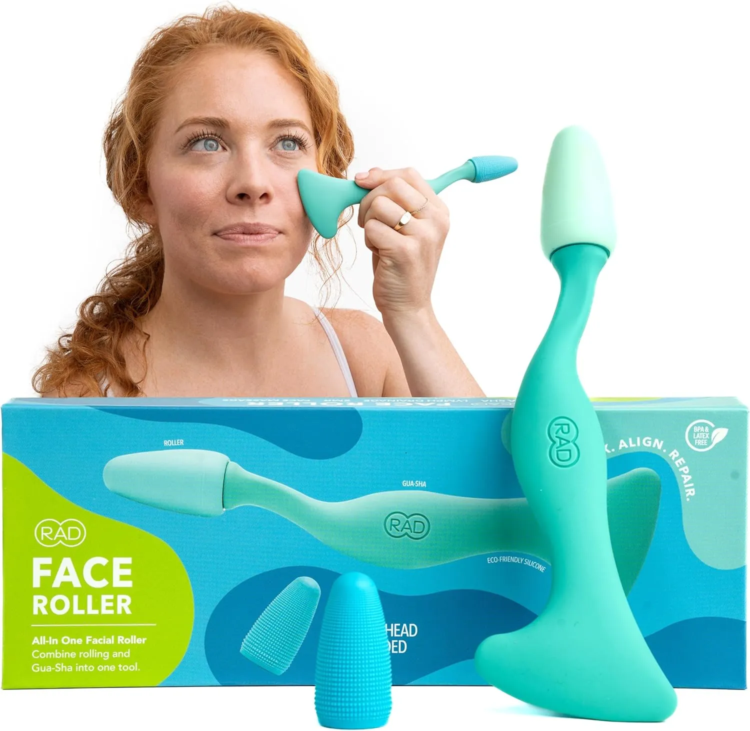 RAD Facial Roller - 2-in-1 Jade Roller & Gua Sha Tool, Silicone Handle, Skin Care, Rolling & Scraping Massage Therapy