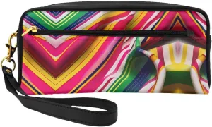 Rainbow Stripe Print Portable Makeup Bag,Travel-Friendly Design,Versatile Mini Makeup Pouchtion