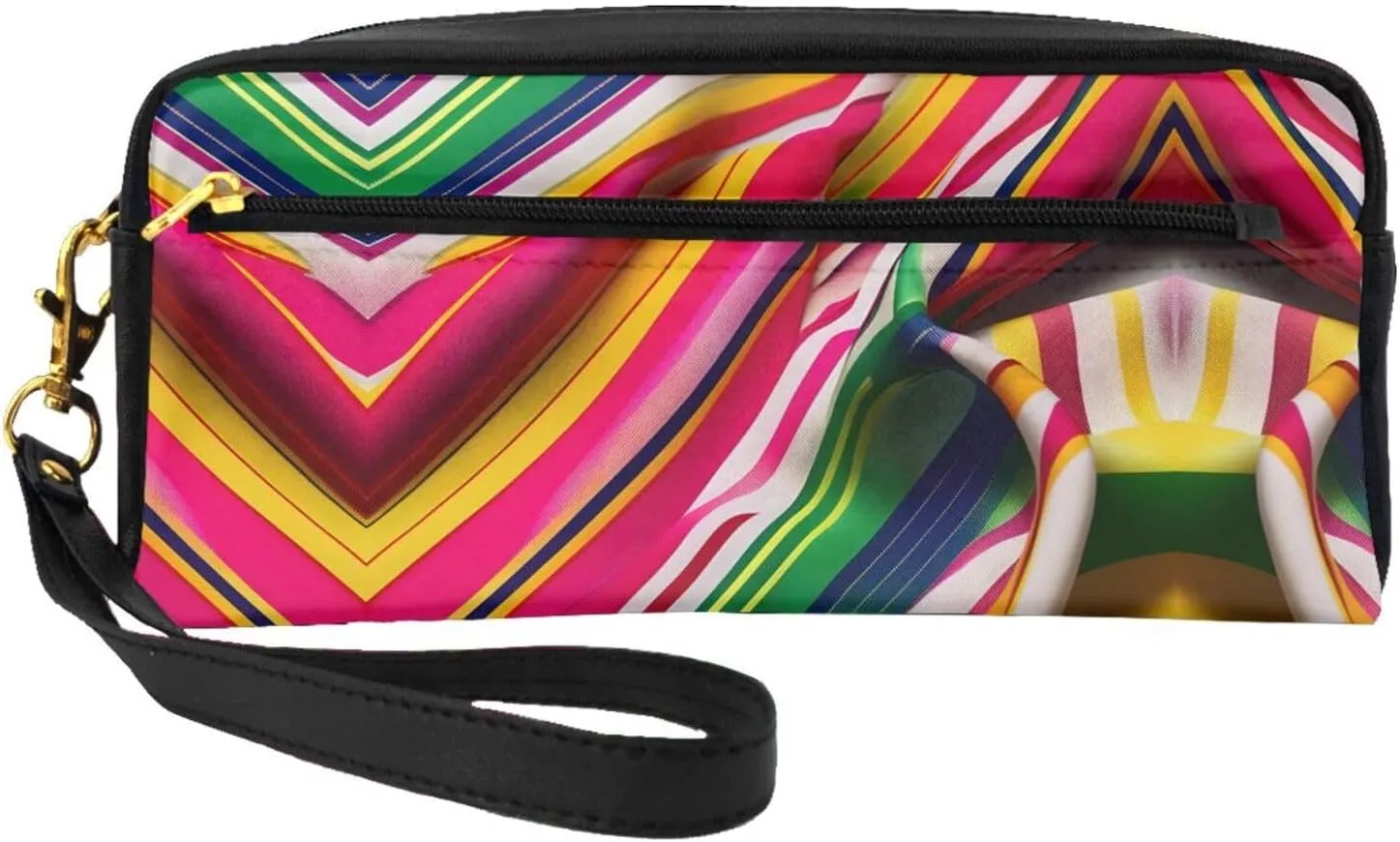 Rainbow Stripe Print Portable Makeup Bag,Travel-Friendly Design,Versatile Mini Makeup Pouchtion