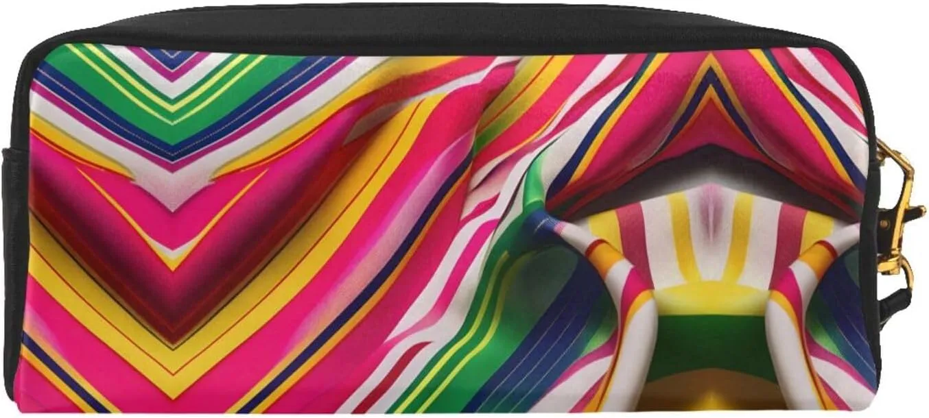 Rainbow Stripe Print Portable Makeup Bag,Travel-Friendly Design,Versatile Mini Makeup Pouchtion