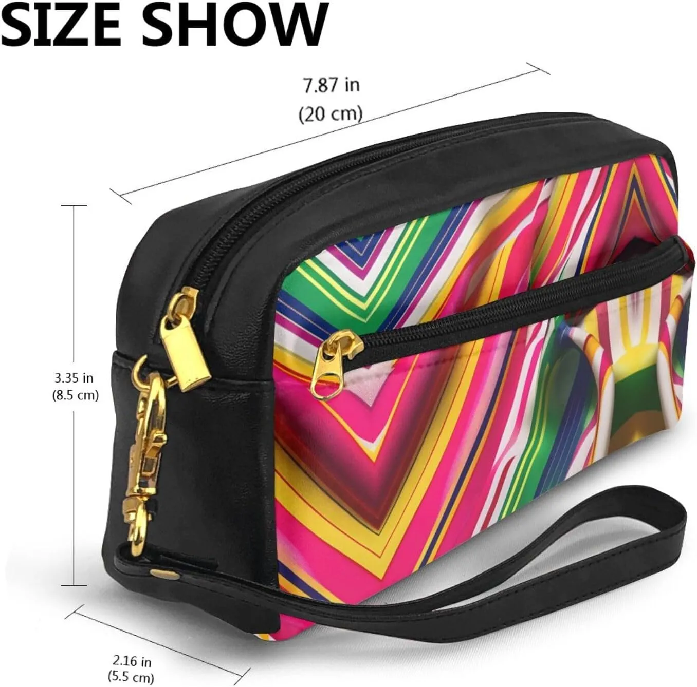 Rainbow Stripe Print Portable Makeup Bag,Travel-Friendly Design,Versatile Mini Makeup Pouchtion