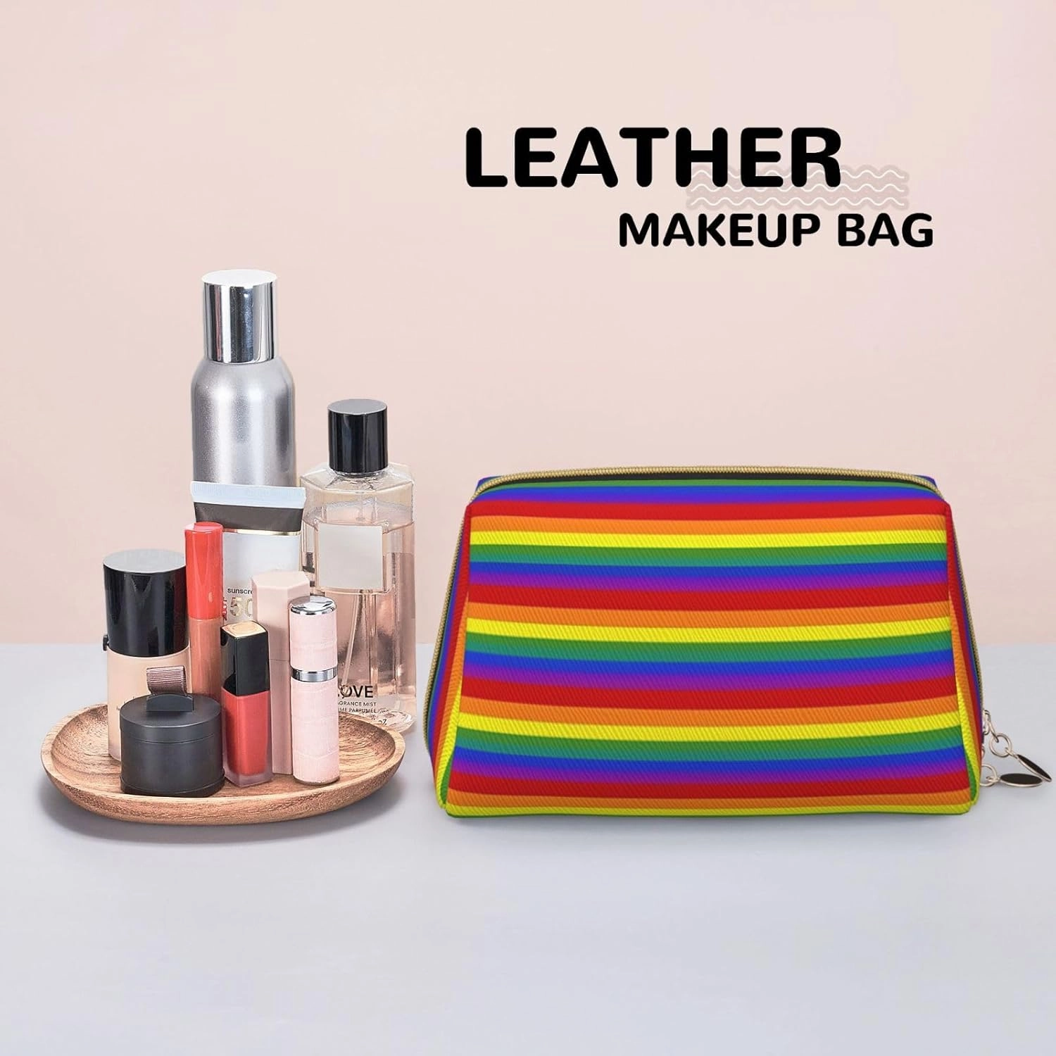 Rainbow Pattern Toiletry Pouch, Travel-Friendly Makeup Organizer For Makeup Brushes, Lipsticks