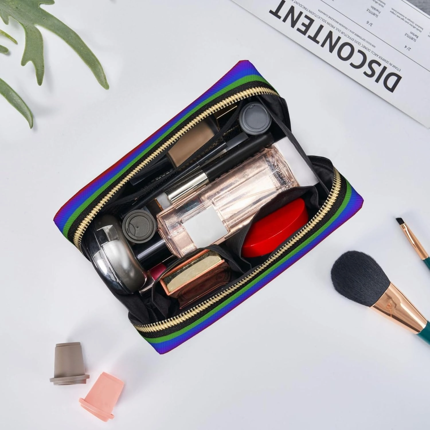 Rainbow Pattern Toiletry Pouch, Travel-Friendly Makeup Organizer For Makeup Brushes, Lipsticks