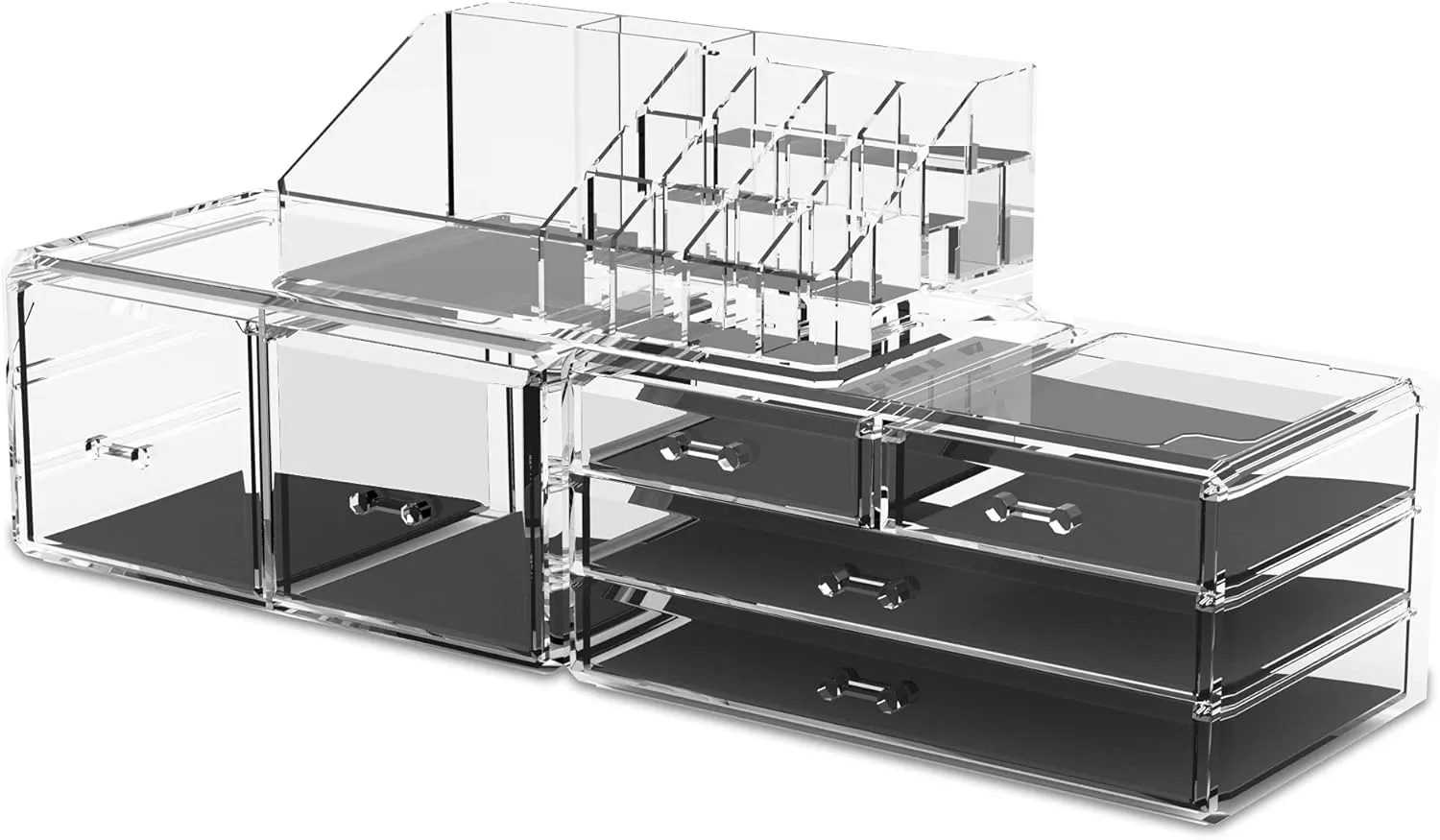 READAEER Makeup Organizer 3 Pieces Cosmetic Storage Case with 6 Drawers (Clear)