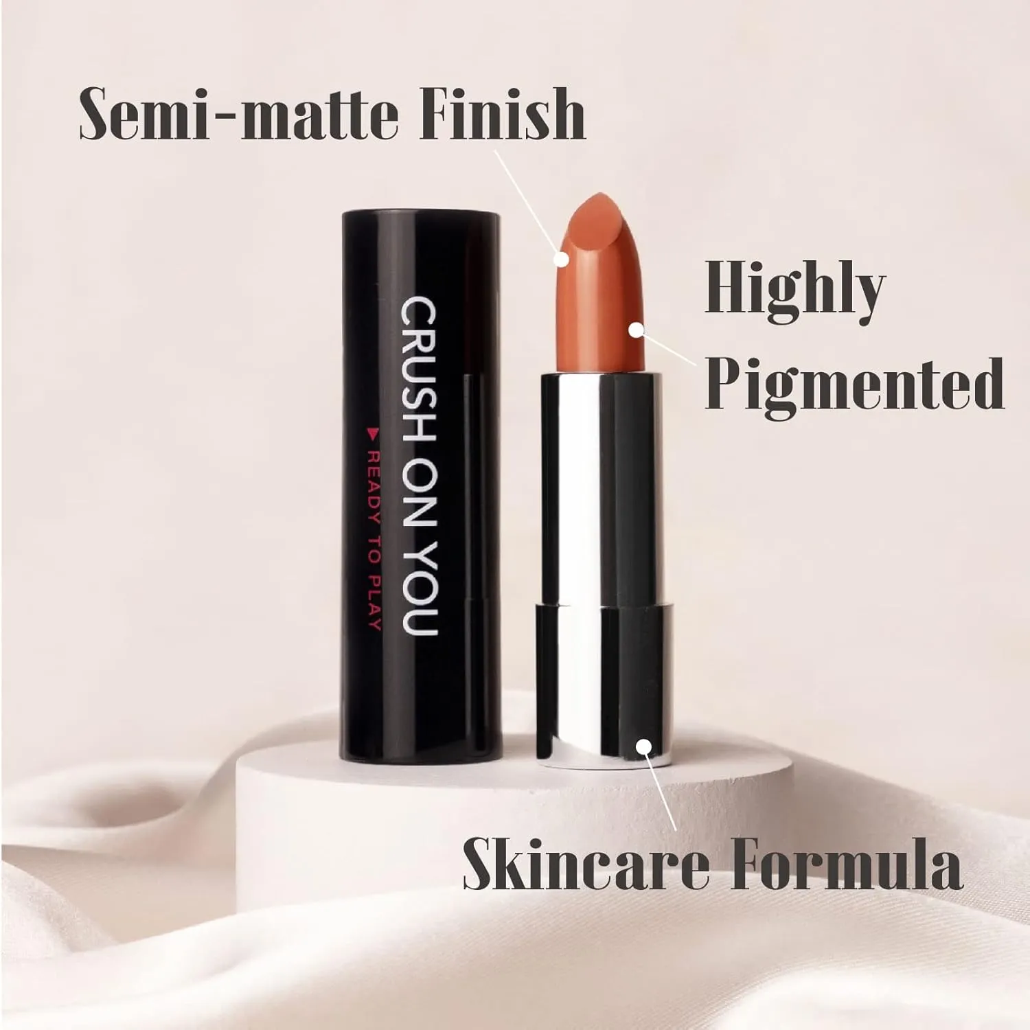 READY TO SHINE Hottest Shade-Matte Vegan Lipstick with Creamy Satin Finish, Caramel Orange Undertones Lip Color -CRUSH ON YOU (337-Just Like Honey)