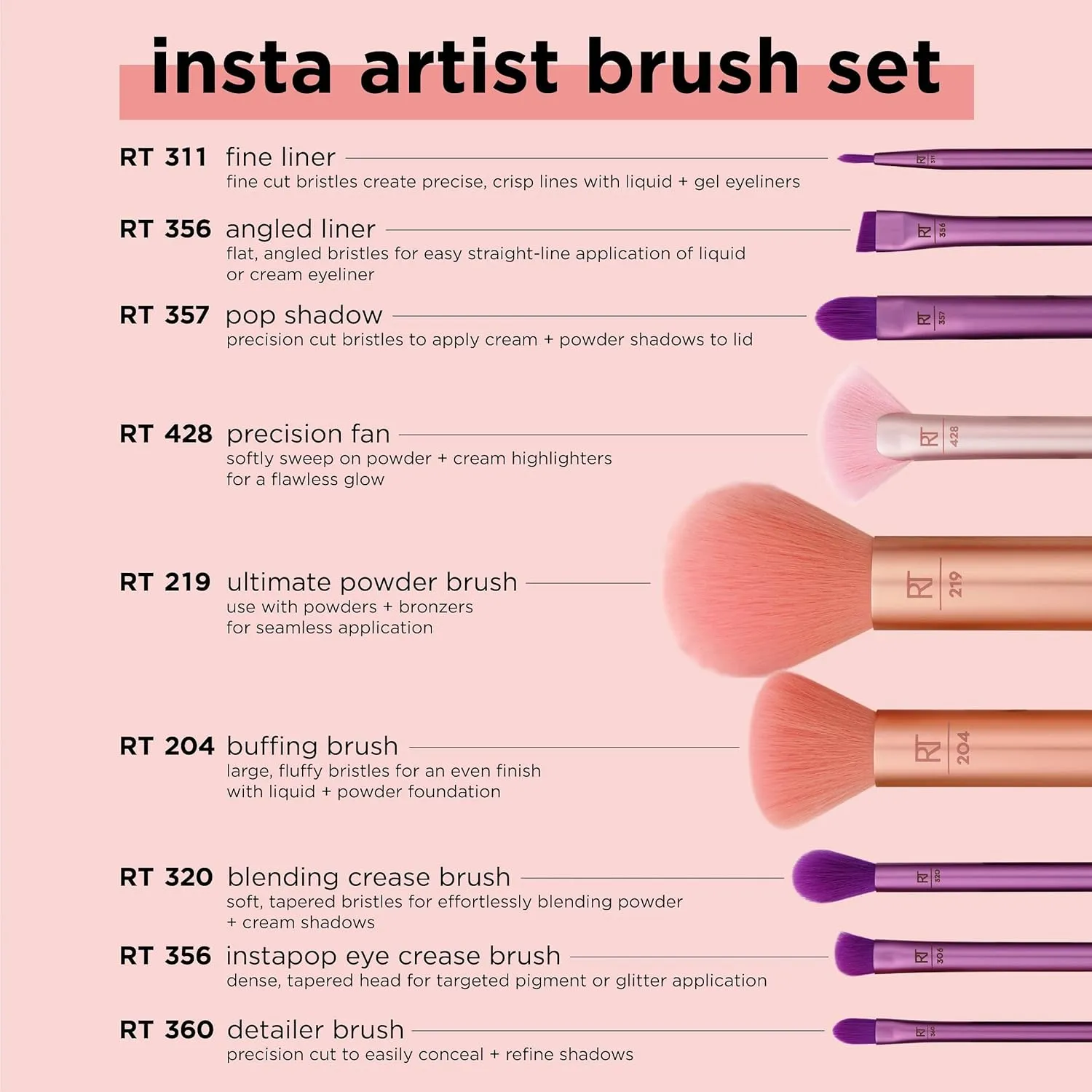 Real Techniques Insta Artist Brush Kit, Face, Cheek & Eye Brush Set, Makeup Brush Kit, For Foundation, Blush, Bronzer, Concealer, & Eyeshadow, Quality Makeup Tools, 9 Piece Gift Set