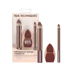 Real Techniques Makeupsaver Sponge   Brush Trio, Makeup Blending Sponge & Brushes For Liquid & Cream Formulations, Natural Finish & Reduces Makeup Waste, Cruelty & Latex-Free 3 Piece Set