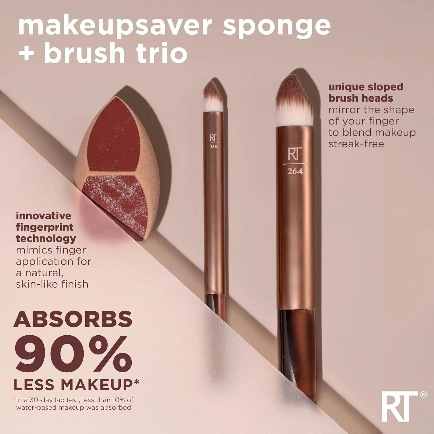 Real Techniques Makeupsaver Sponge   Brush Trio, Makeup Blending Sponge & Brushes For Liquid & Cream Formulations, Natural Finish & Reduces Makeup Waste, Cruelty & Latex-Free 3 Piece Set