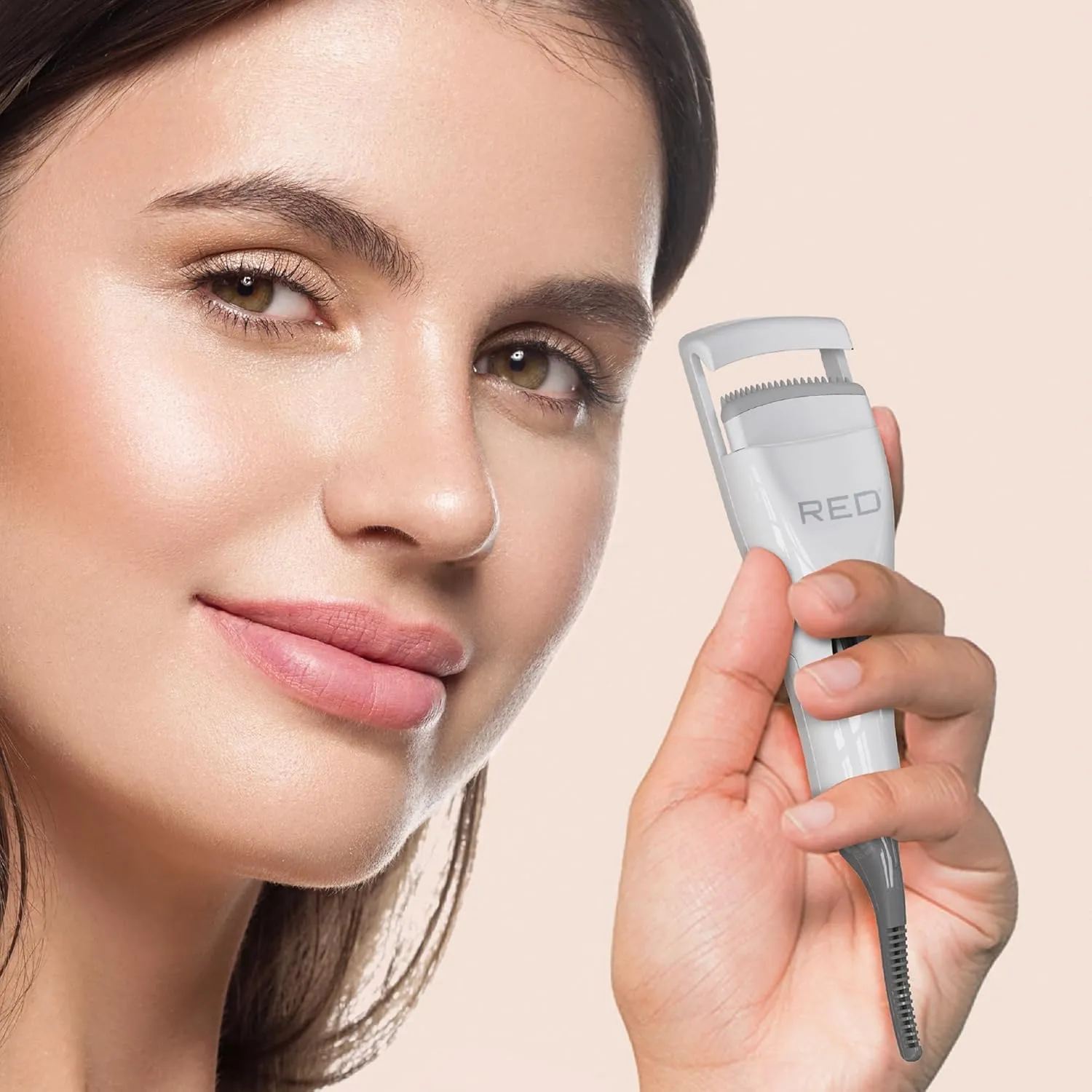 Red by Kiss Dual Heated Eyelash Curler & Wand (2-in-1), Fast Heat Mini Travel Electric Lash Curler with USB-C, Silicone Comb, LED Display, 24 Hours Long Lasting, 3 Heating Mode (White)