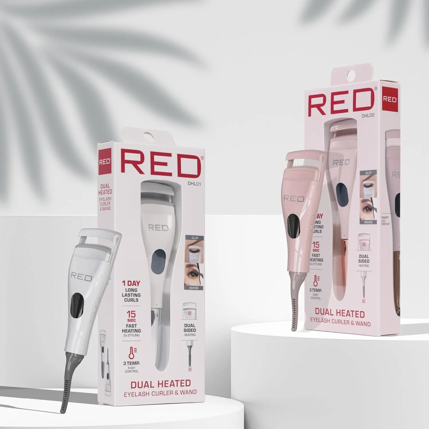 Red by Kiss Dual Heated Eyelash Curler & Wand (2-in-1), Fast Heat Mini Travel Electric Lash Curler with USB-C, Silicone Comb, LED Display, 24 Hours Long Lasting, 3 Heating Mode (White)