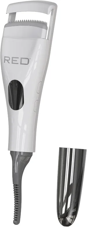 Red by Kiss Dual Heated Eyelash Curler & Wand (2-in-1), Fast Heat Mini Travel Electric Lash Curler with USB-C, Silicone Comb, LED Display, 24 Hours Long Lasting, 3 Heating Mode (White)