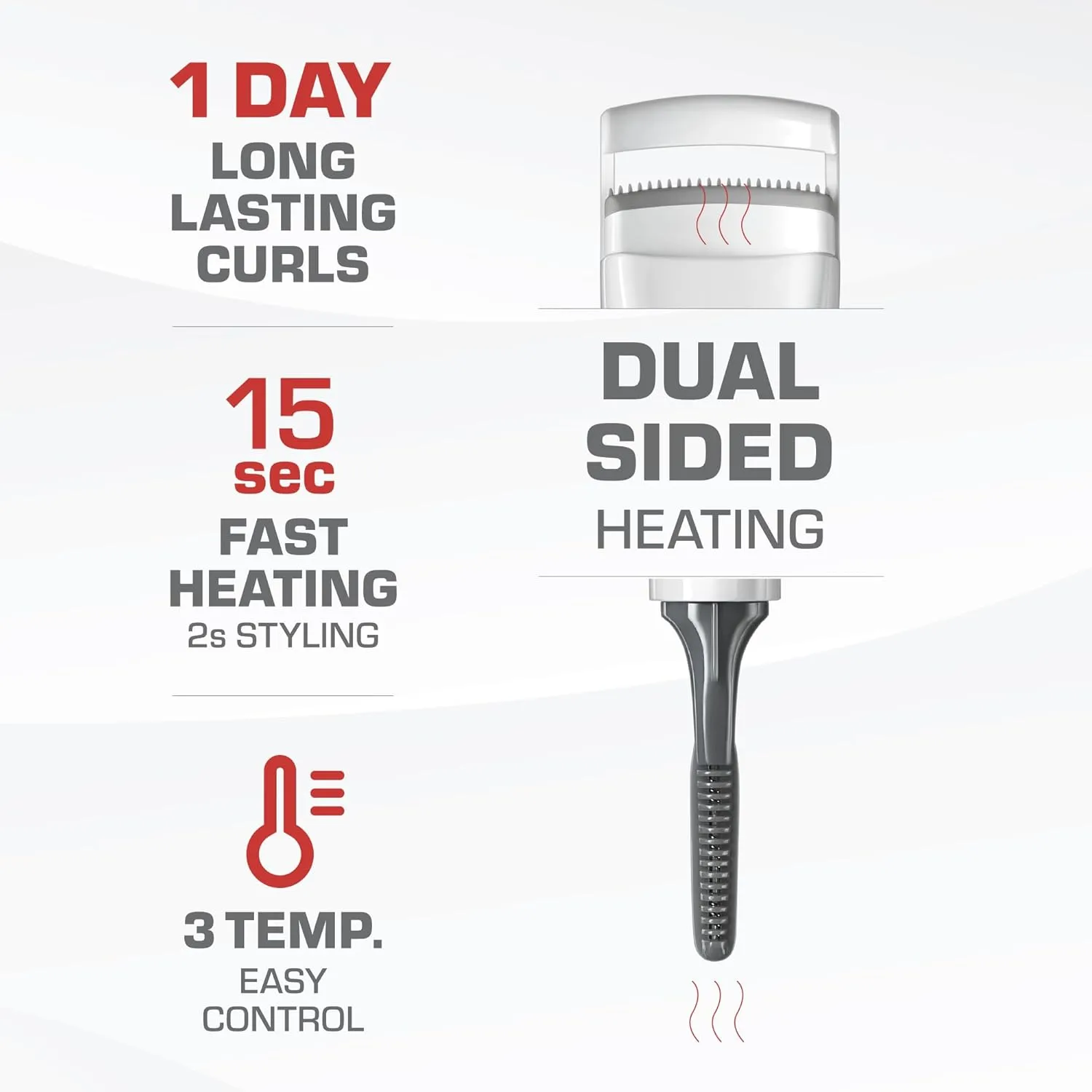 Red by Kiss Dual Heated Eyelash Curler & Wand (2-in-1), Fast Heat Mini Travel Electric Lash Curler with USB-C, Silicone Comb, LED Display, 24 Hours Long Lasting, 3 Heating Mode (White)