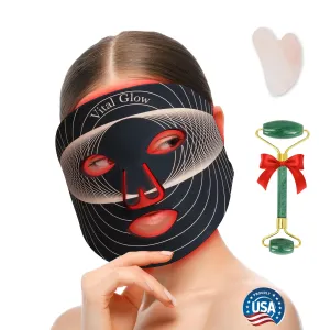 Red Light Mask, Red Light Therapy for Face, LED Face Mask Light Therapy, with Jade Roller & Gua Sha, Facial Skin Care Mask, Targets Wrinkles Fine Lines Redness, For Home, Portable & Rechargeable
