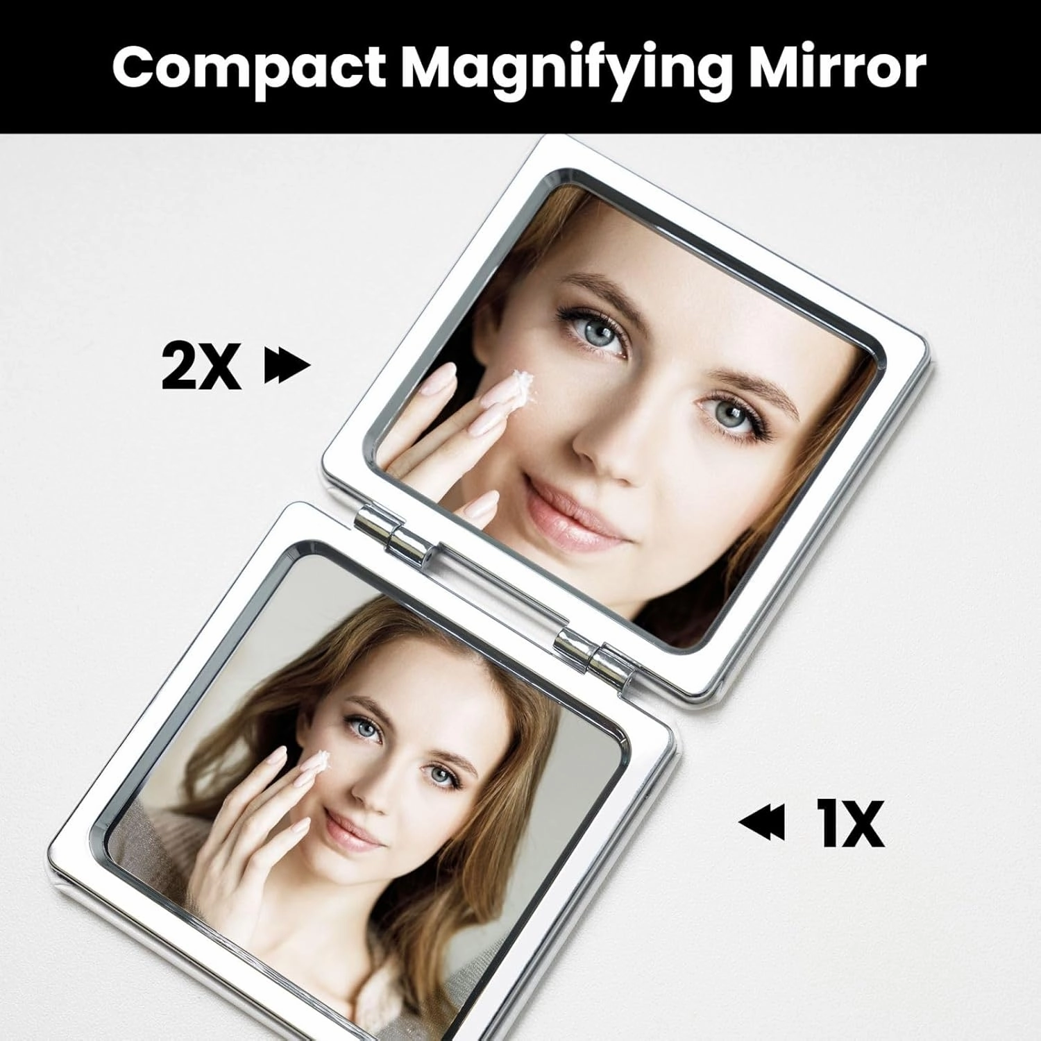 Red Rose Printed Square Pocket Makeup Mirror with 1X/2X Magnification, Portable Mini Travel Makeup Mirror for Travel Daily Work Beauty