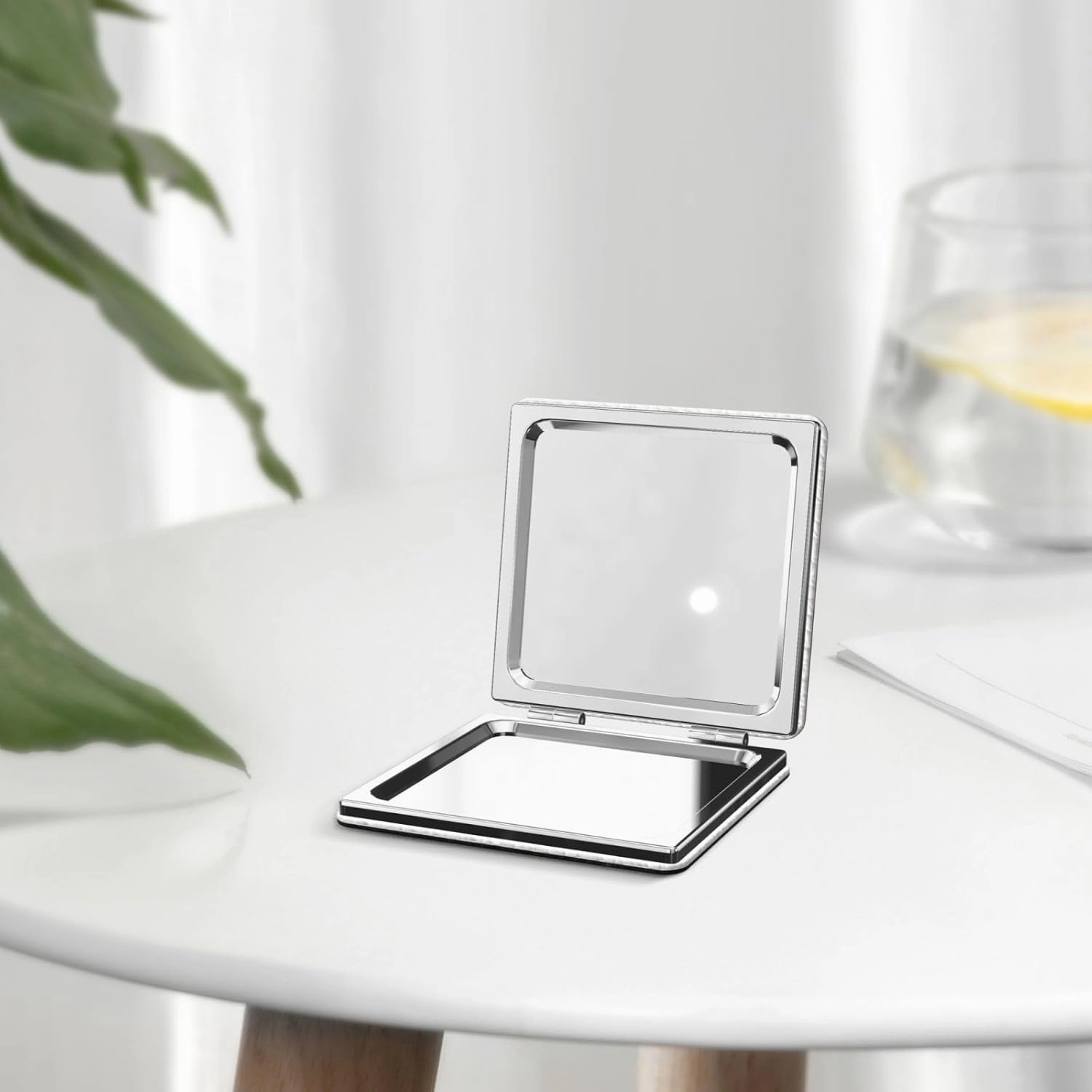 Red Rose Printed Square Pocket Makeup Mirror with 1X/2X Magnification, Portable Mini Travel Makeup Mirror for Travel Daily Work Beauty