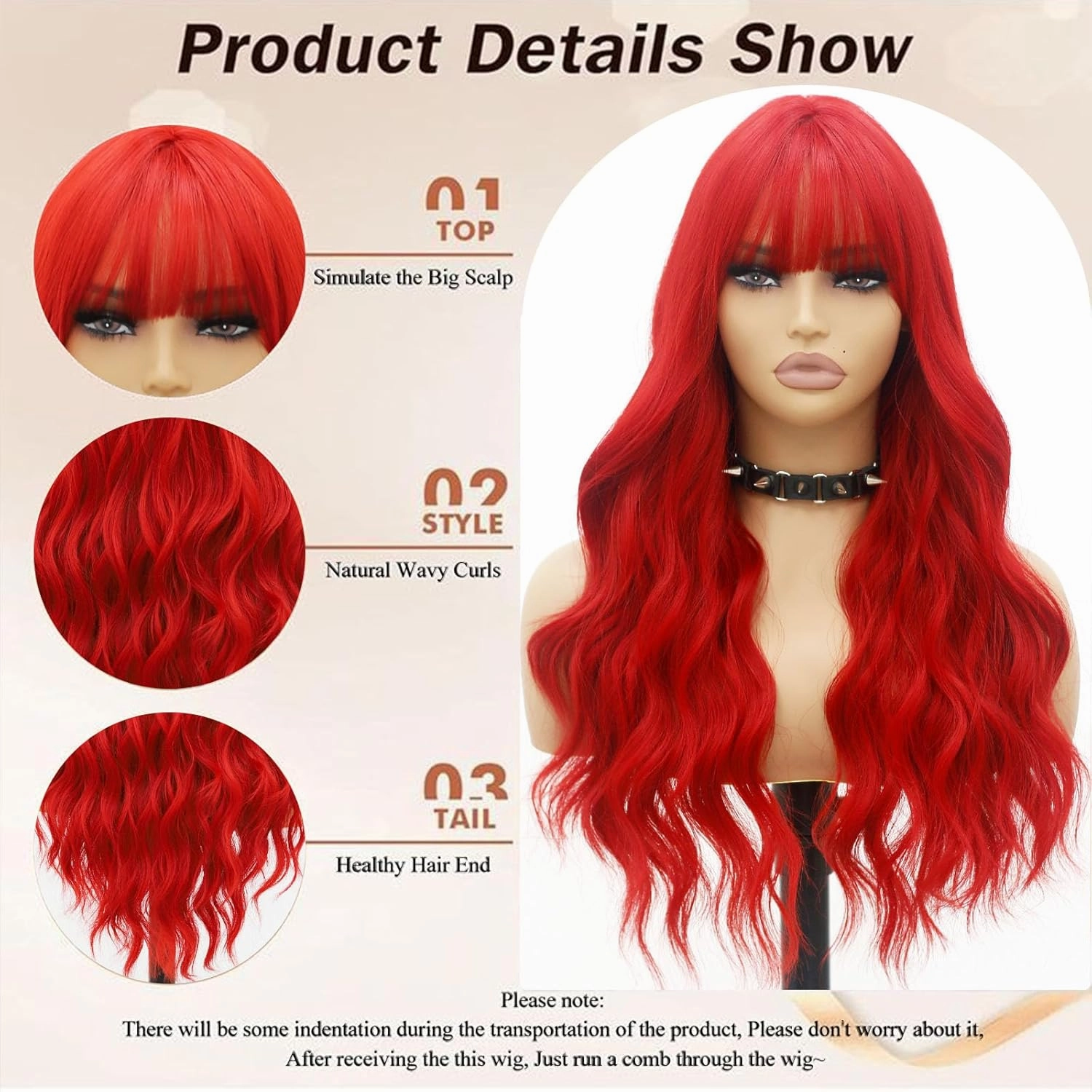 Red Wigs with Bangs Blood Red Body Wave Wig for Women Long Curly Wig with Air Bangs Synthetic Heat Resistent Bright Red Glueless Wig for Daily Party 24 Inch