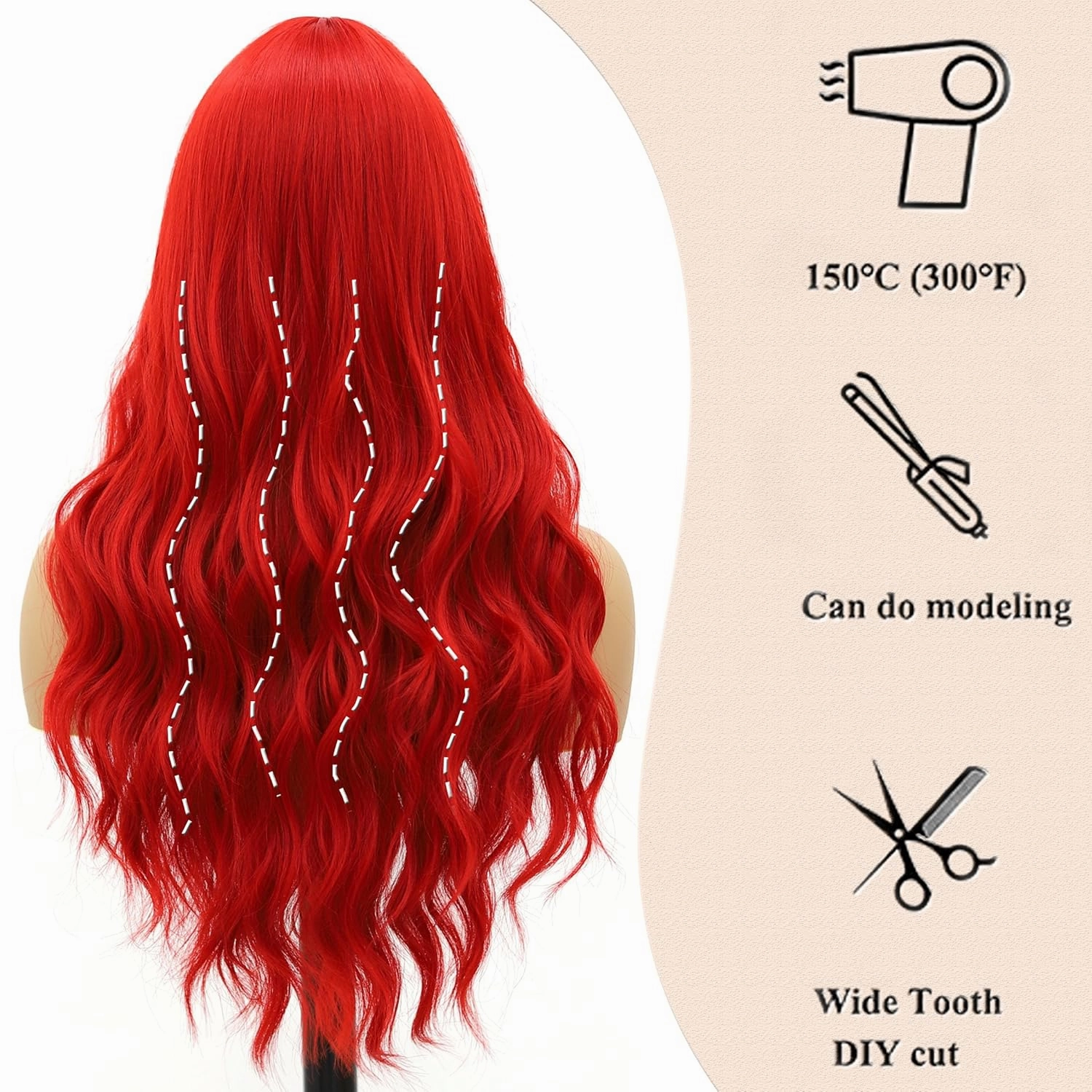 Red Wigs with Bangs Blood Red Body Wave Wig for Women Long Curly Wig with Air Bangs Synthetic Heat Resistent Bright Red Glueless Wig for Daily Party 24 Inch