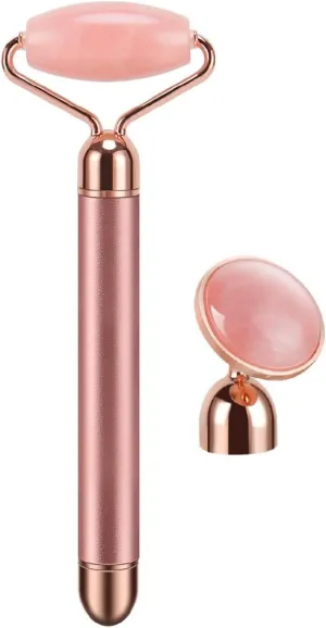 Reduce Wrinkles and Puffiness with This Vibrating Electric Rose Quartz Roller Massager with Free Under-Eye Press Massager Head