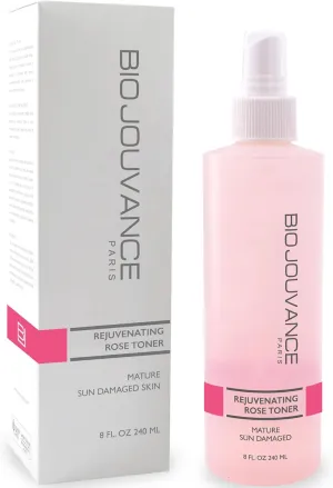 Rejuvenating Rose Toner Spray 8oz / 240ml - for Mature/Sun Damaged Skin | PH Balancing | Alcohol-Free | Gentle Hydrating Face Toner | Daily Facial Skin Care | Made in France