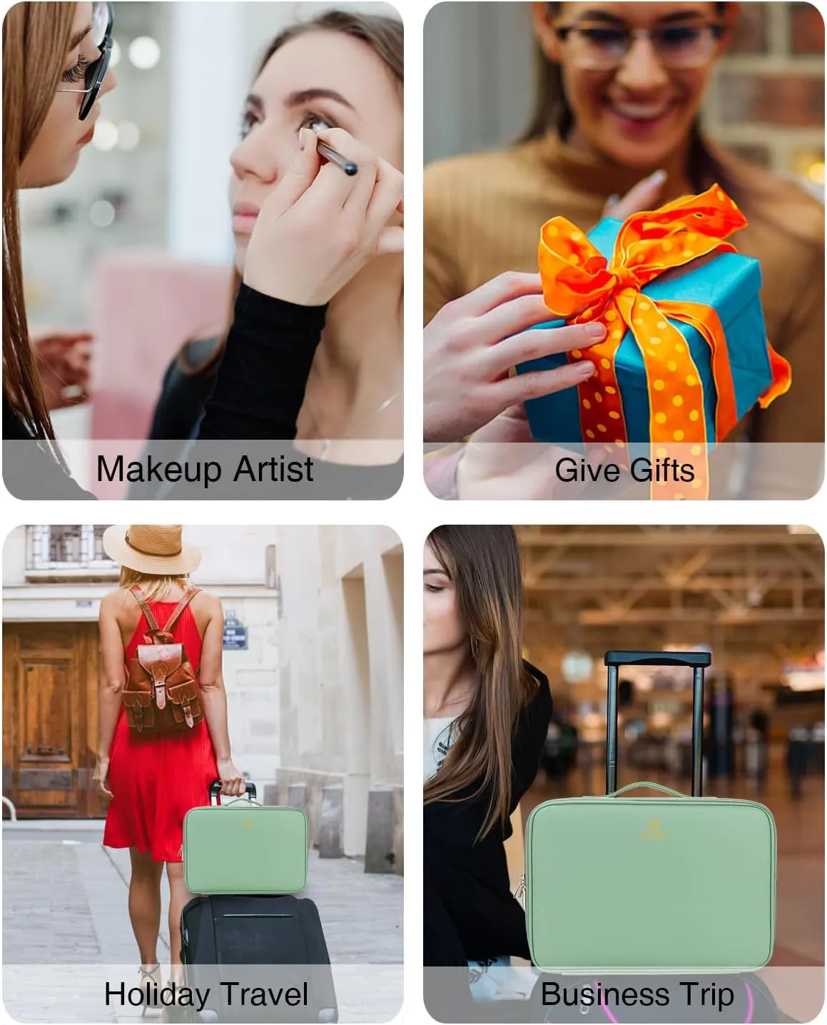 Relavel Makeup Case Large Makeup Bag Professional Train Case Travel Cosmetic Organizer Brush Holder Waterproof Makeup Artist Storage Box, 3 Layer Large Capacity (Green)