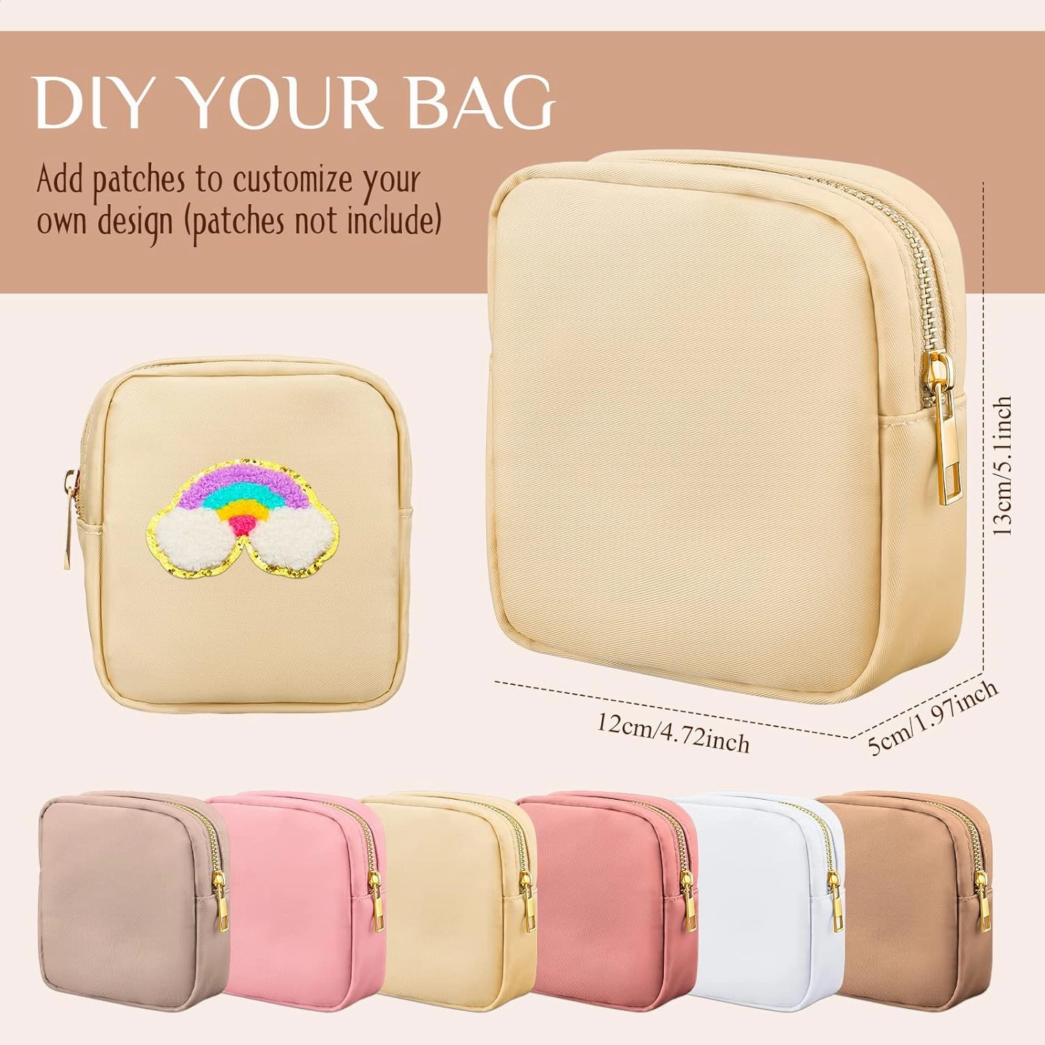 Remerry 6 Pcs Nylon Cosmetic Bag Travel Make up Pouch Toiletry with Zipper Preppy Makeup Bag Waterproof Organizer Case Set for Women Girls(4.7 x 5.1 x 2 Inches,Pink, Brown)