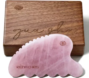Rena Chris Gua Sha Facial Tool, Natural Rose Quartz Stone Body Gua sha with Exquisite Wooden Box, Large Guasha Suitable for Face Lifting, Puffiness Reducing and Whole-Body Massage, Skin Care Massager