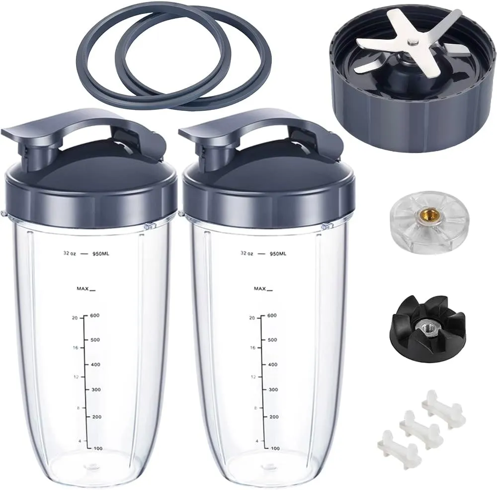 Replacement Parts for 32OZ Cups and Flip Top To Go Lids and Parts Extractor Blade Compatible with NutriBullet 600W/900W Blenders (12 PCS)
