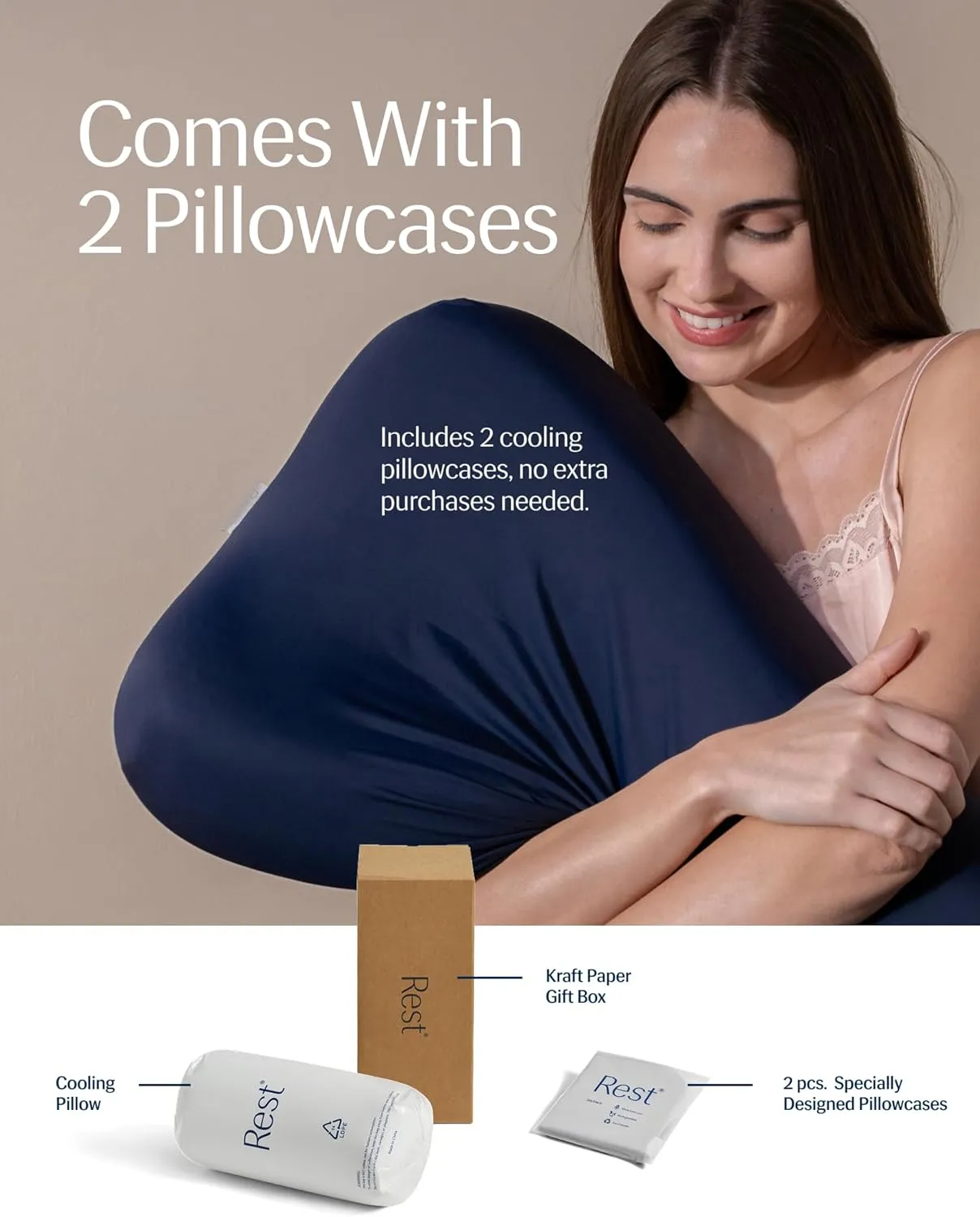 REST® Evercool® Cooling Pillow, Instant Cool-to-Touch Shell Fabric & Breathable Silicone Sponge Core for All-Night Temperature Regulation & Ergonomic Support, Medium Height, Midnight Blue