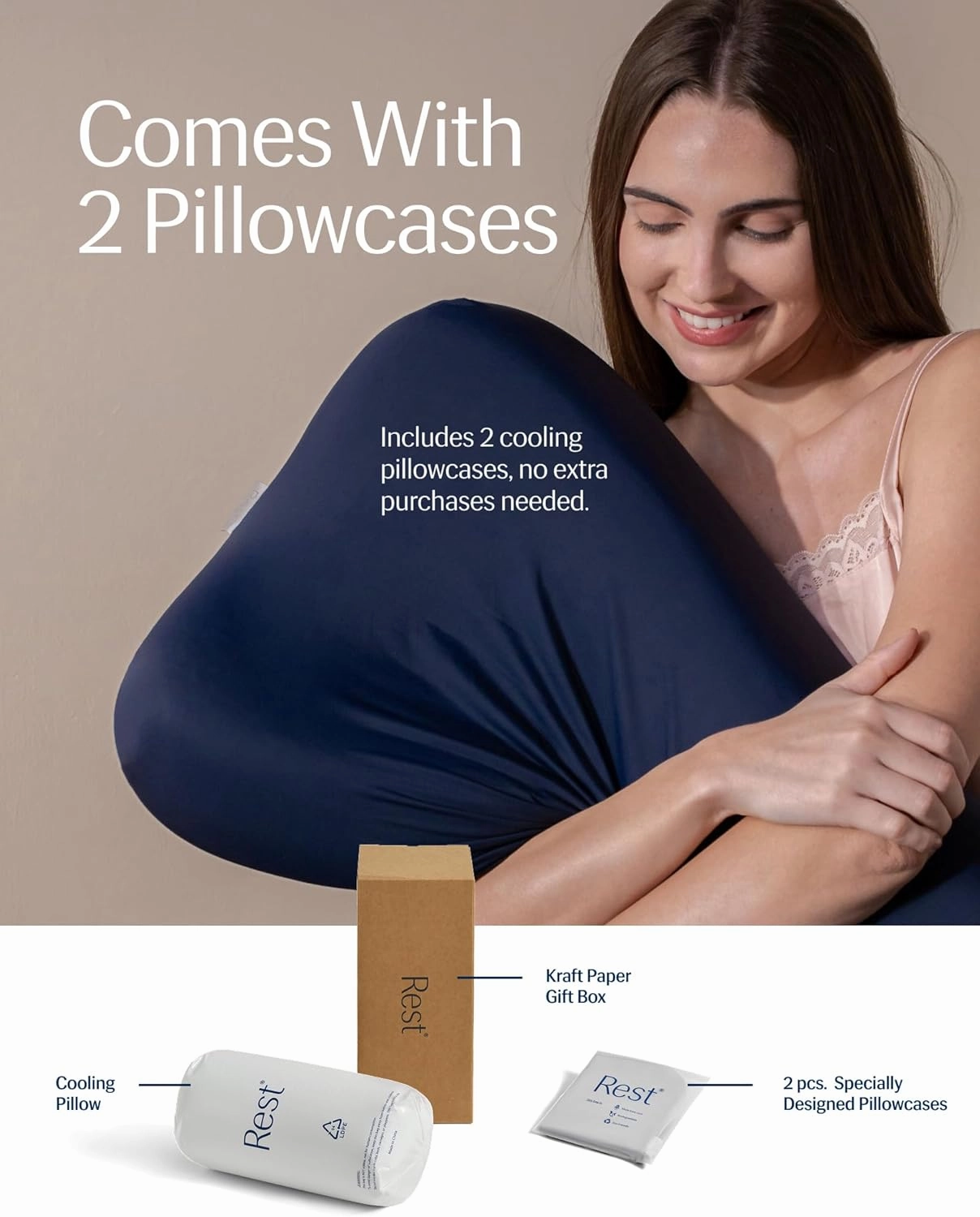 REST® Evercool® Cooling Pillow, Instant Cool-to-Touch Shell Fabric & Breathable Silicone Sponge Core for All-Night Temperature Regulation & Ergonomic Support, Medium Height, Light Gray