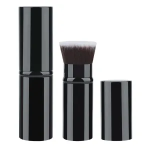 Retractable Makeup Brush, Rose Gold Metallic Finish, Soft Synthetic Bristles, Travel Size (小号伸缩刷黑色平头)
