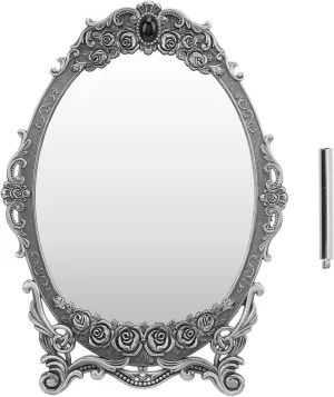 Retro Desktop Makeup Mirror Vintage Dressing Table Oval Ornament Gift Edges Decoration Cosmetic Mirror Zinc Alloy Mirror Beauty Mirror Vanity Table Retro Makeup Mirror Metal
