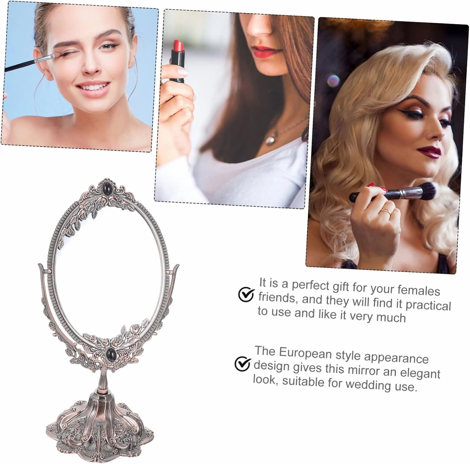 Retro Tabletop Mirror Rotating Stand Makeup Mirror for Desk for Everyday Use