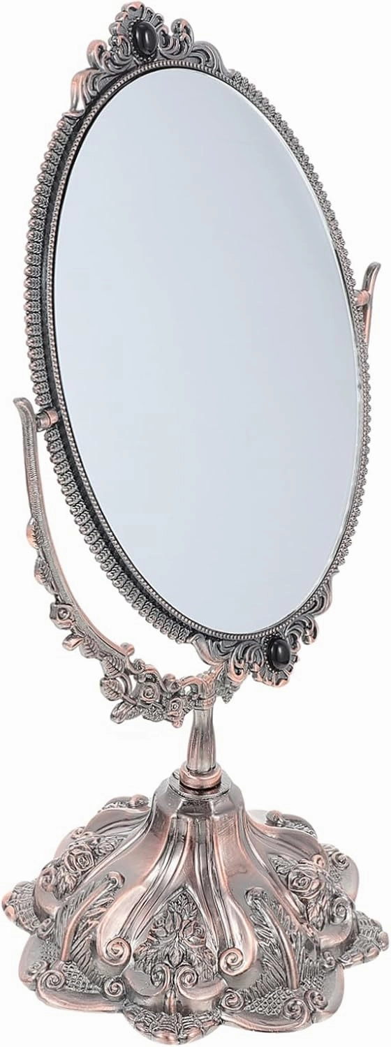 Retro Tabletop Mirror Rotating Stand Makeup Mirror for Desk for Everyday Use