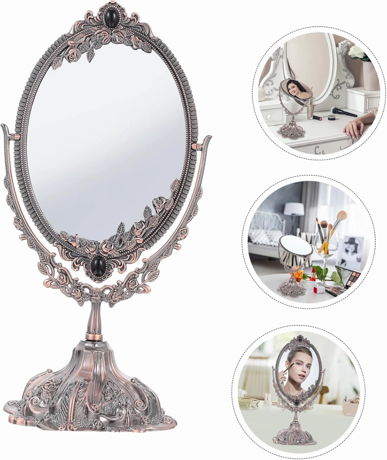 Retro Tabletop Mirror Rotating Stand Makeup Mirror for Desk for Everyday Use