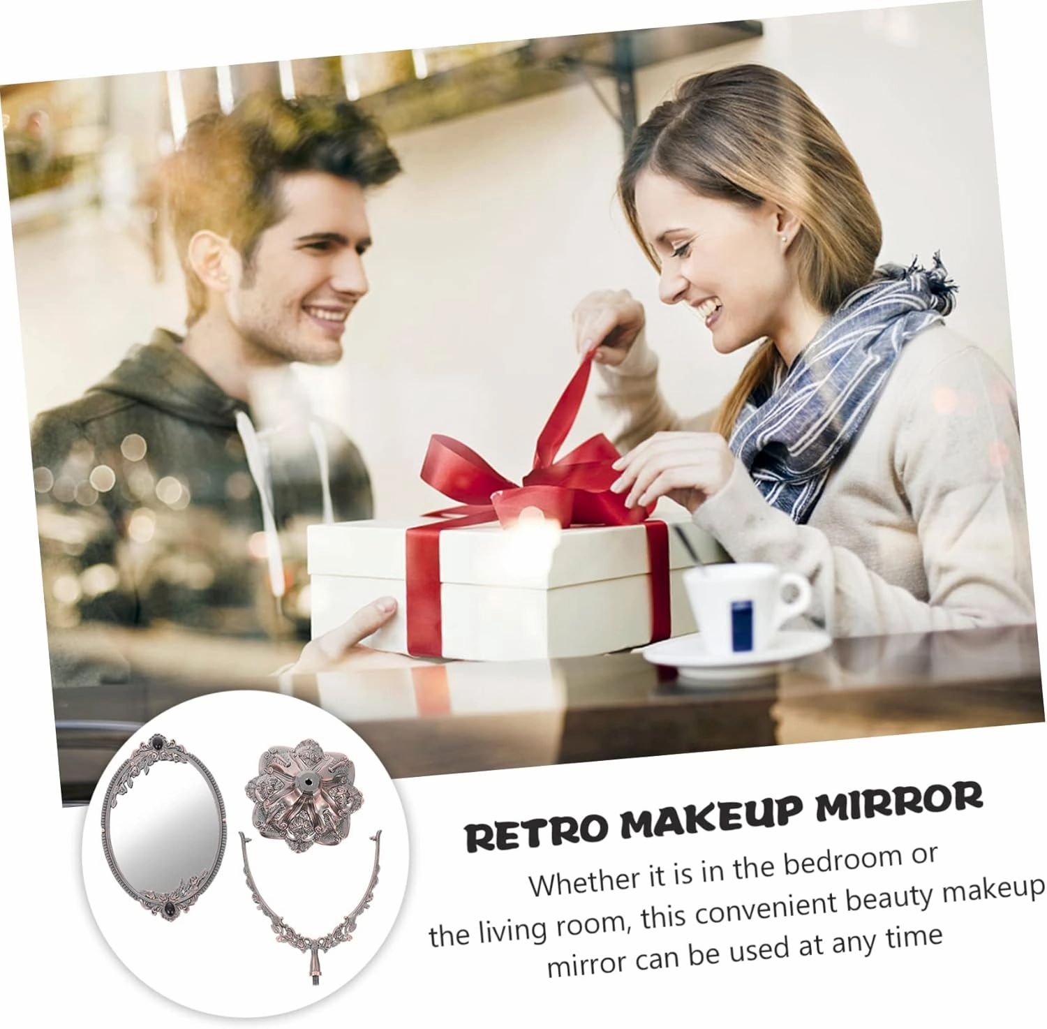 Retro Tabletop Mirror Rotating Stand Makeup Mirror for Desk for Everyday Use