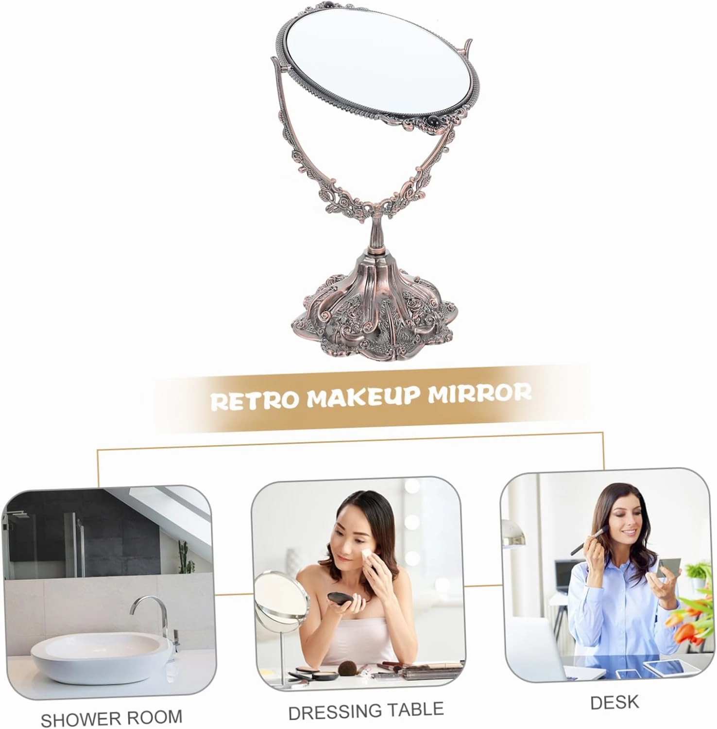Retro Tabletop Mirror Rotating Stand Makeup Mirror for Desk for Everyday Use